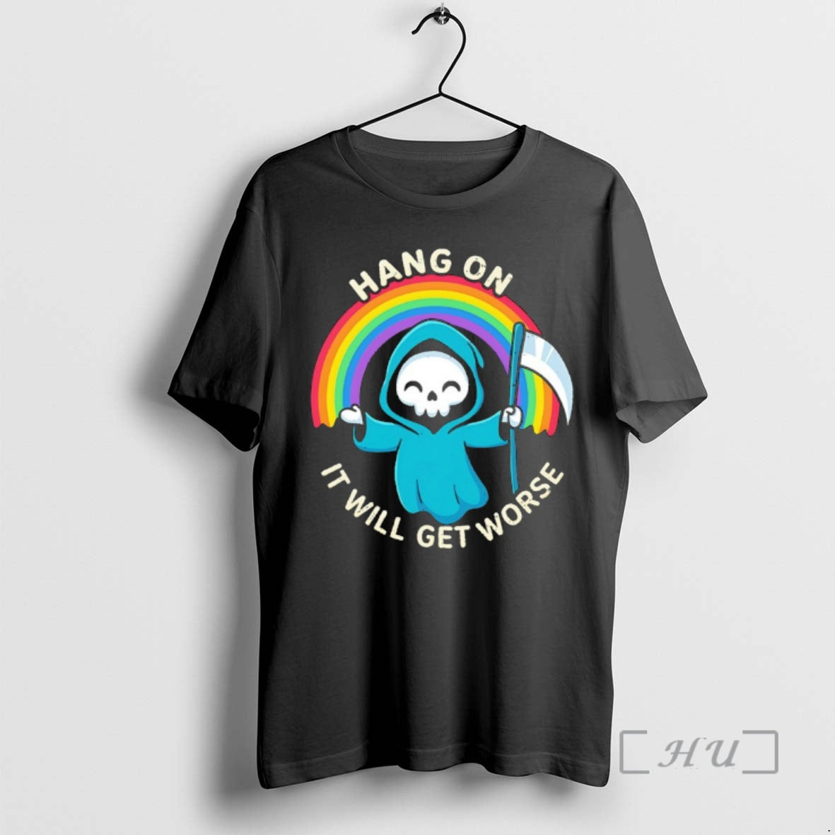 Officials Skeleton Hang On It Will Get Worse Rainbow T-Shirts, Hoodie, Sweatshirt | HypeDripTees.com