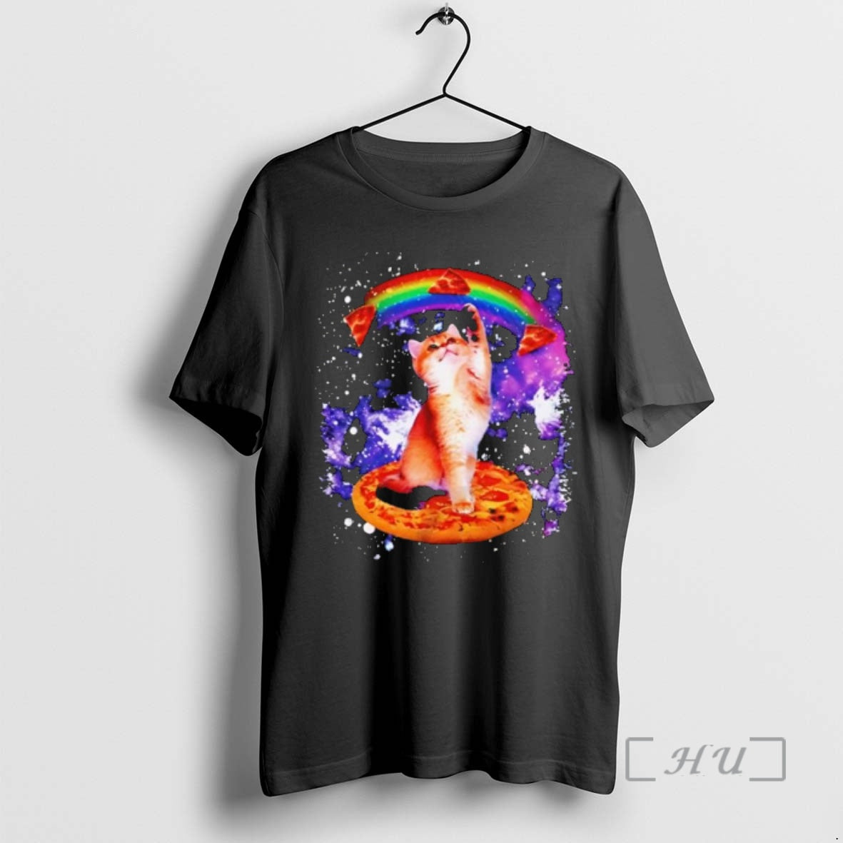 Officials Space Galaxy Cat Rainbow Pizza Floating Slices T-Shirts, Hoodie, Sweatshirt | HypeDripTees.com