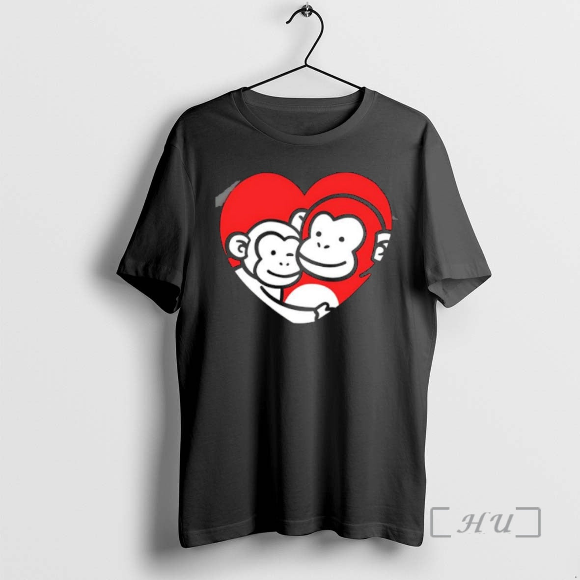 Officials Two Monkeys Hugging In Red Heart Cartoon Graphic T-Shirts, Hoodie, Sweatshirt | HypeDripTees.com