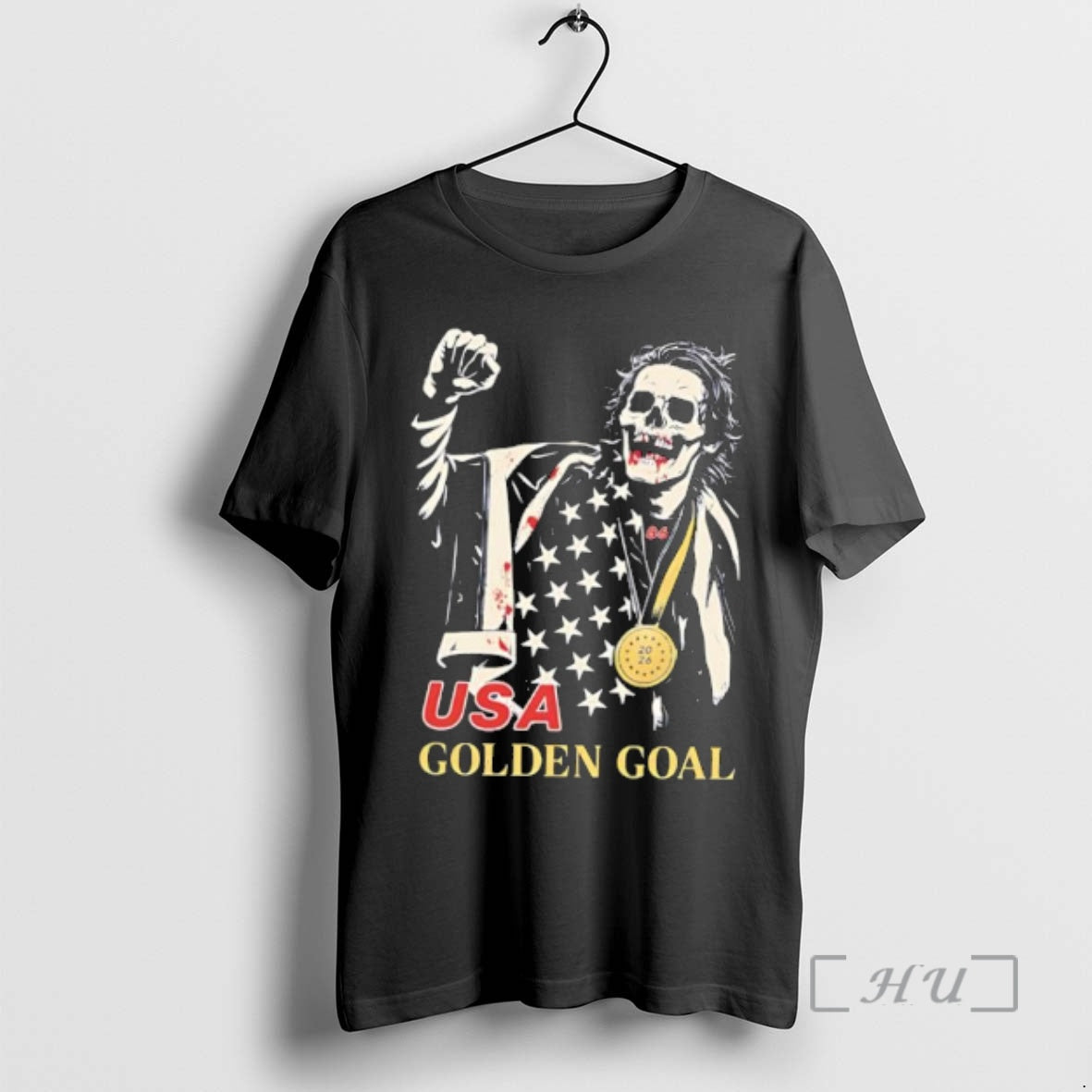 Officials Usa Golden Goal Skeleton With Gold Medal And Flag T-Shirts, Hoodie, Sweatshirt | HypeDripTees.com