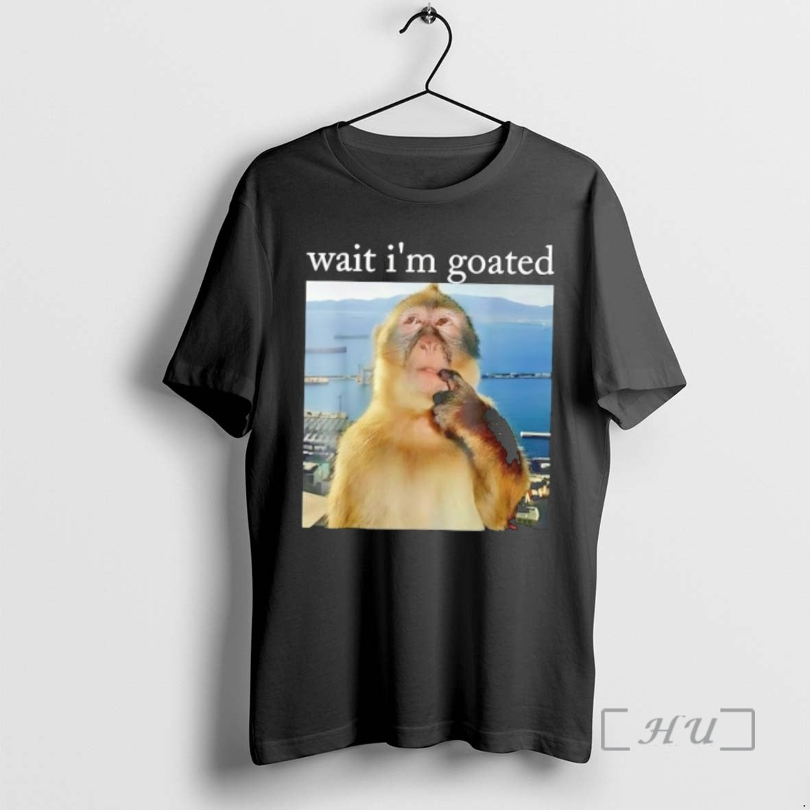 Officials Wait Im Goated Pensive Monkey Thinking Sea Background T-Shirts, Hoodie, Sweatshirt | HypeDripTees.com