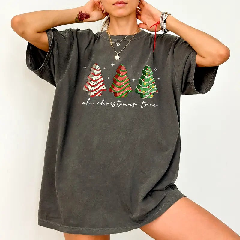 Oh Christmas Tree Shirt Comfort Colors, Christmas Tree Cake Graphic Printed Women Tee, Coquette Christmas Tree T-shirt,...