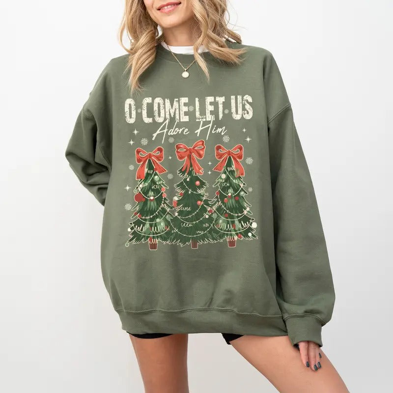 Oh Come Let Us Adore Him Sweatshirt,  Christmas Song Sweatshirt, Christian Christmas Shirt, Religious Christmas Gift Hoodie