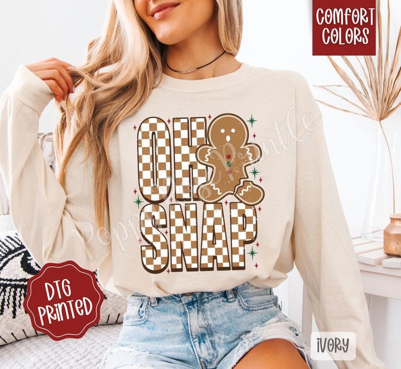 Oh Snap Comfort Colors Long Sleeve T-Shirt, Cute Women's Holiday Tee Hoodie, Sweatshirt | HypeDripTees.com