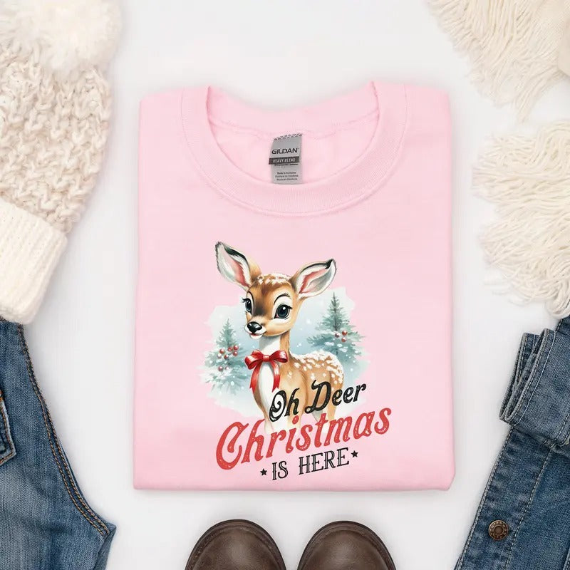 Oh deer Christmas is here christmas sweater, Christmas Sweatshirt T-Shirts, Hoodie | HypeDripTees.com