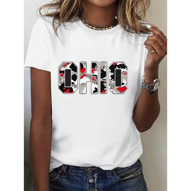Ohio Pattern Printed T-Shirt, Spring And Summer Round Neck Short Sleeved Women'S T-Shirt, Pure Breathable Casual Sports...