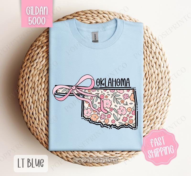 Oklahoma Floral Bow Gildan Cute State Coquette Top T-Shirts, Hoodie, Sweatshirt