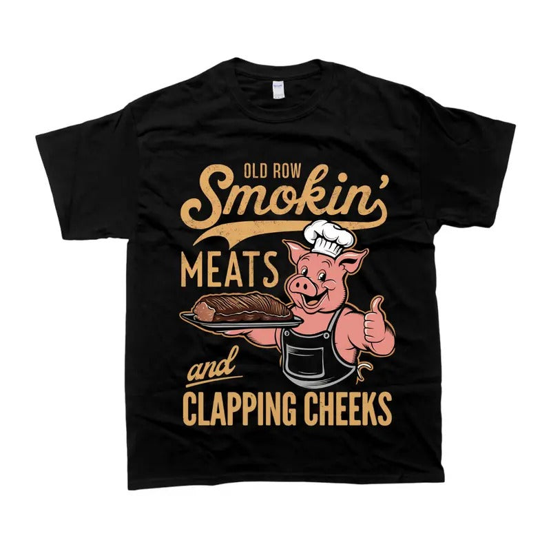 Old Row Unisex 100% Cotton T-shirt, Smokin Meat Fun Pig BBQ, for Men & Women Hoodie, Sweatshirt | HypeDripTees.com