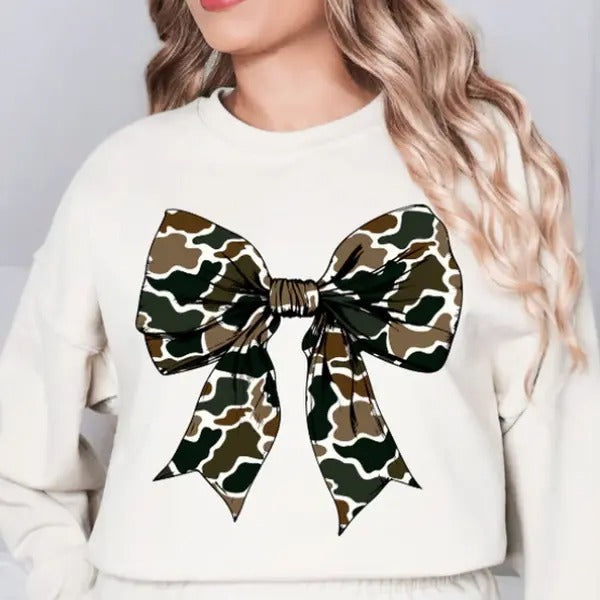 Old School Camo Bow Sweat Shirt - Gildan Sweatshirt - Super Soft Hoodie | HypeDripTees.com