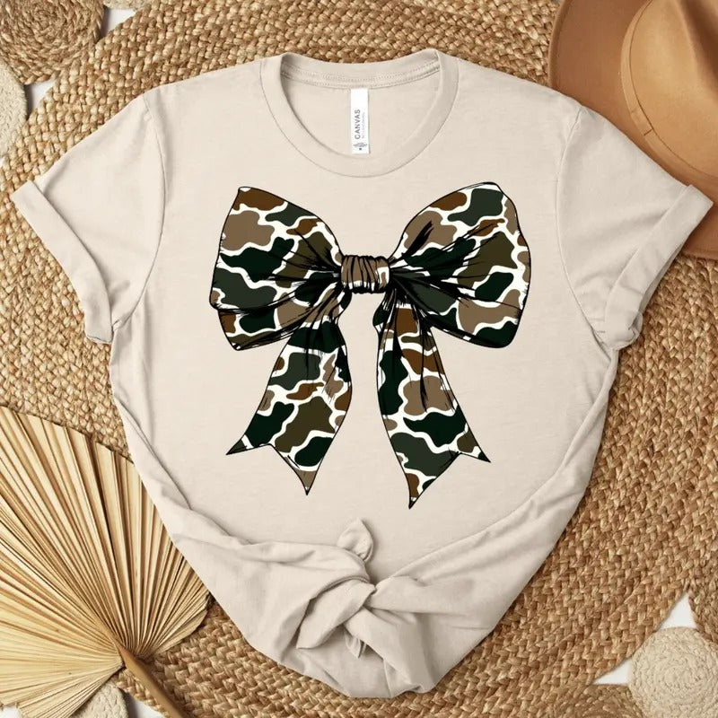 Old School Camo Bow T-shirt - Graphic Tee - Bella Canvas Shirt - Super Soft Hoodie, Sweatshirt | HypeDripTees.com