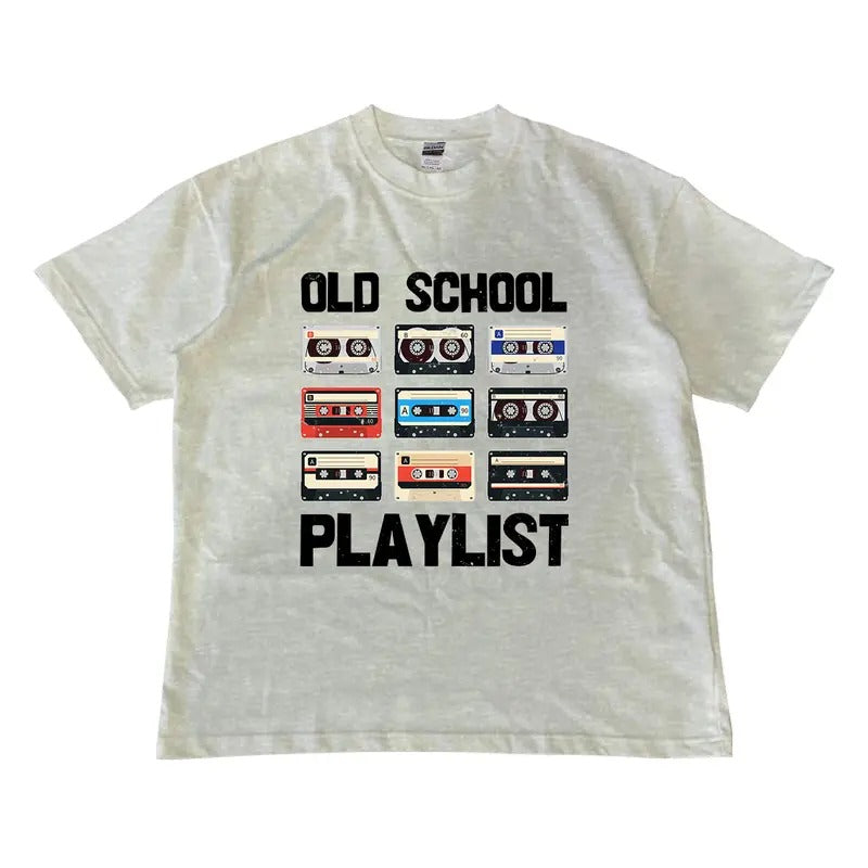 Old School Playlist Shirt, Womens Cartoon Graphic Print Round Neck Tee, MW Unisex Shirt Menswear Top Hoodie, Sweatshirt
