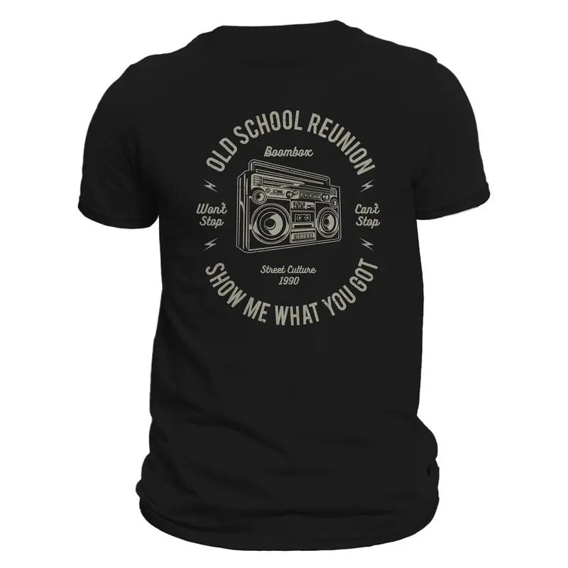 Old School Reunion Boombox Retro Men's T-Shirt Casual Crewneck Hoodie, Sweatshirt | HypeDripTees.com
