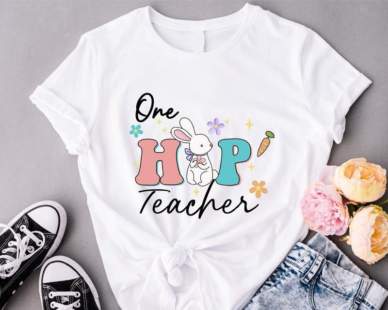 One Hip Teacher Shirt, Teacher Easter T-shirt, Matching Teacher Crew Tee, Spring Teacher Group Short Sleeve, Easter Gift...