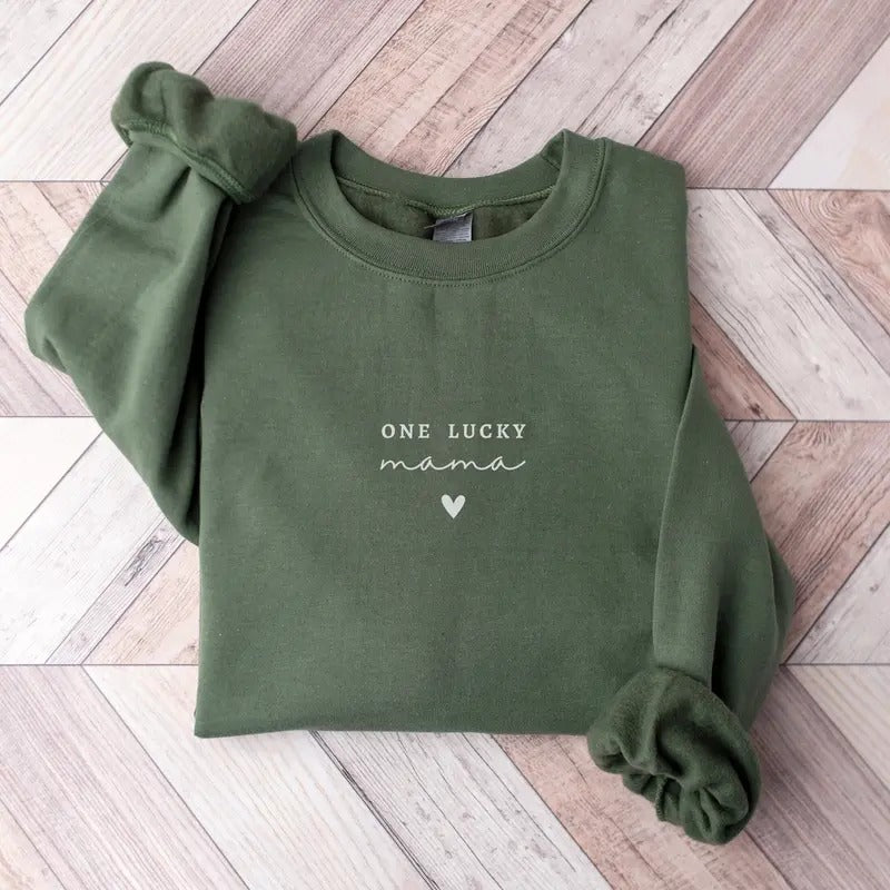 One Lucky Mama Sweatshirt Lucky Mom St Patricks Day Shirt New Mom Gift Pregnancy Reveal to Husband Announcement to...