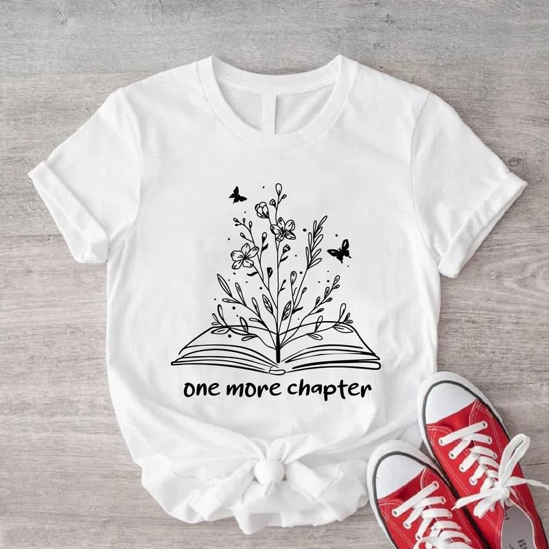 One More Chapter Shirt, Librarian Gift T-shirt, Book Lover Tee, Bookworm Shirt, Reading Vibes Tee, Wild Flowers Book...