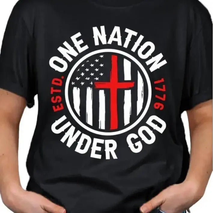 One Nation Under God 4th of July T-shirt Menswear Top Shortsleeve Hoodie, Sweatshirt | HypeDripTees.com
