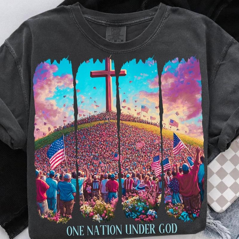 One Nation Under God Christian 4th July Shirt Patriotic Jesus Cross American Flag 100% Cotton T-Shirts, Hoodie, Sweatshirt