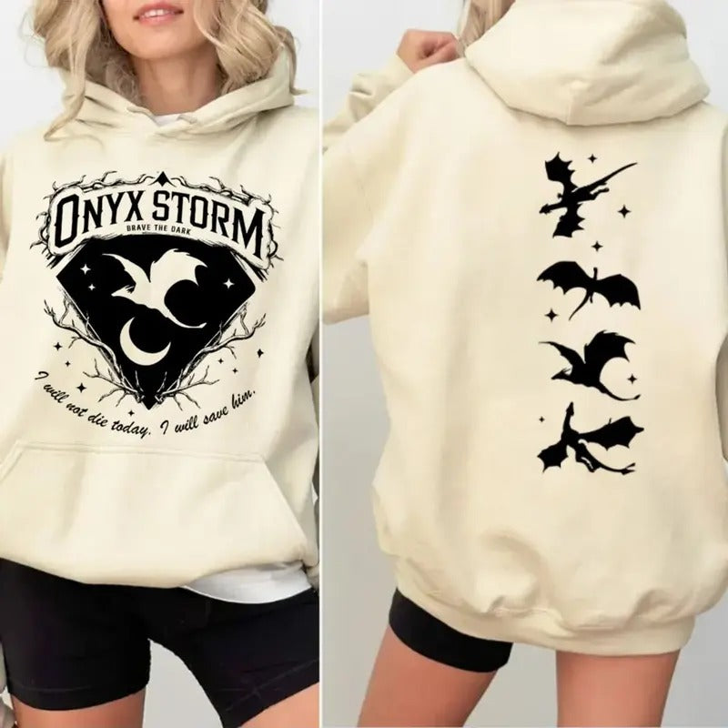 Onyx Storm Brave The Dark Shirt, Fourth Wing Series Sweatshirt For Fan, Sorrengail Dragon Rider Hoodie, Gift For Book...