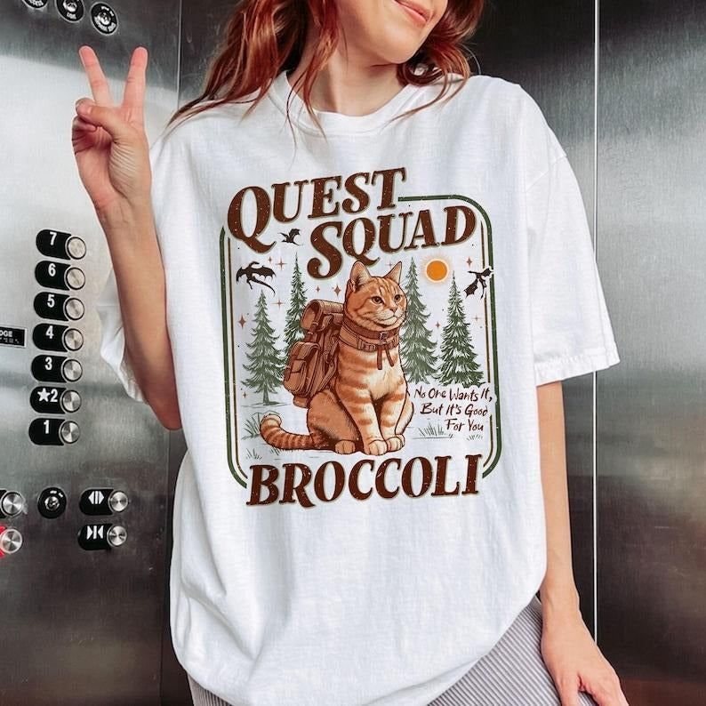 Onyx Storm Quest Squad Broccoli Shirt, Broccoli Cat TShirt, Ridoc Romantasy Fan Shirt, Dragon Rider Tee, Bookworm Gifts...