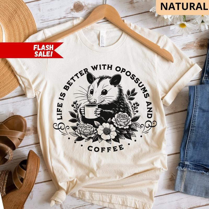 Opossum Coffee T Shirt Hoodie Sweater Coffee Lovers Shirt Opossum Lover Cute Sweatshirt Vintage Shirt Retro Opossum Shirt...