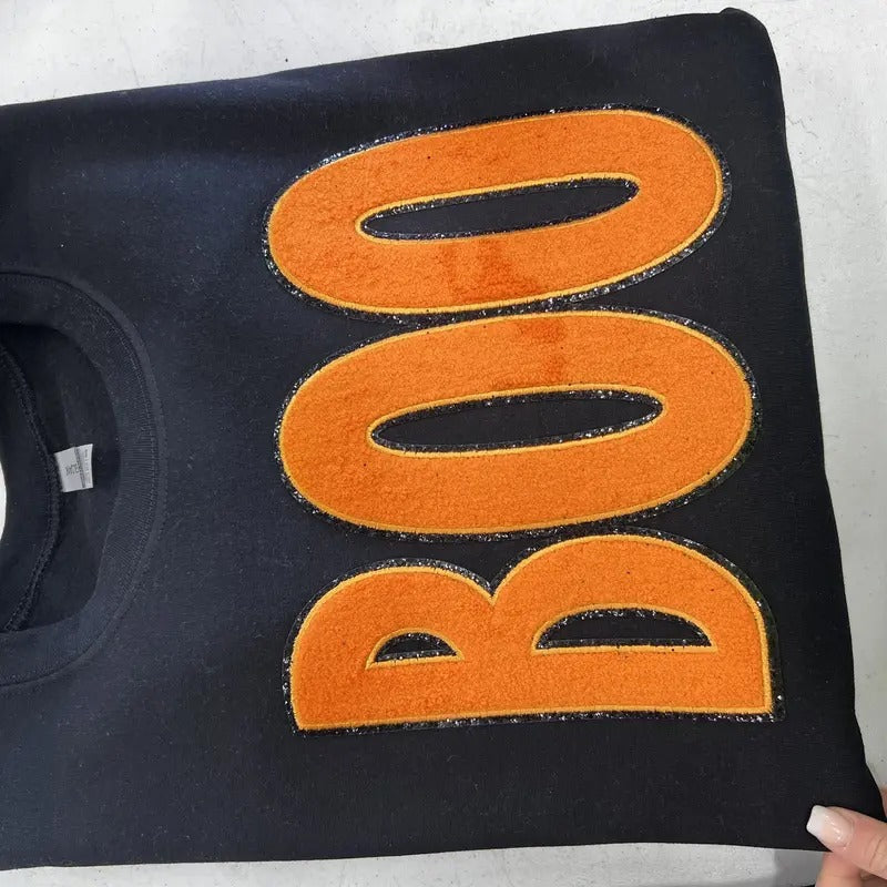 Orange Glitter BOO Patch Sweatshirt T-Shirts, Hoodie | HypeDripTees.com
