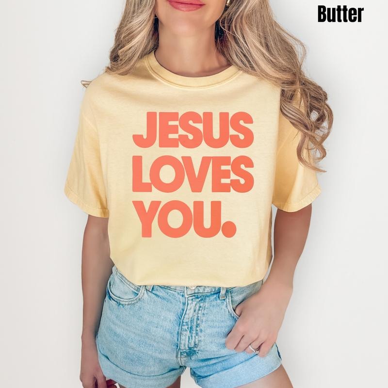 Orange Jesus Loves You PUFF Comfort Colors T-Shirt Hoodie, Sweatshirt | HypeDripTees.com