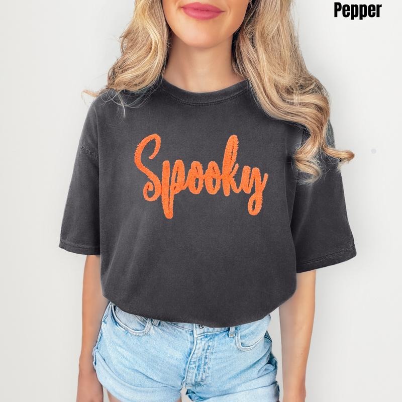 Orange Spooky Fluffy Patch Comfort Colors T-Shirt Hoodie, Sweatshirt | HypeDripTees.com