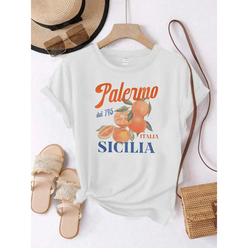 Orange art pattern round neck  women T-shirt short sleeve trend printing elastic half sleeve T-shirt Hoodie, Sweatshirt