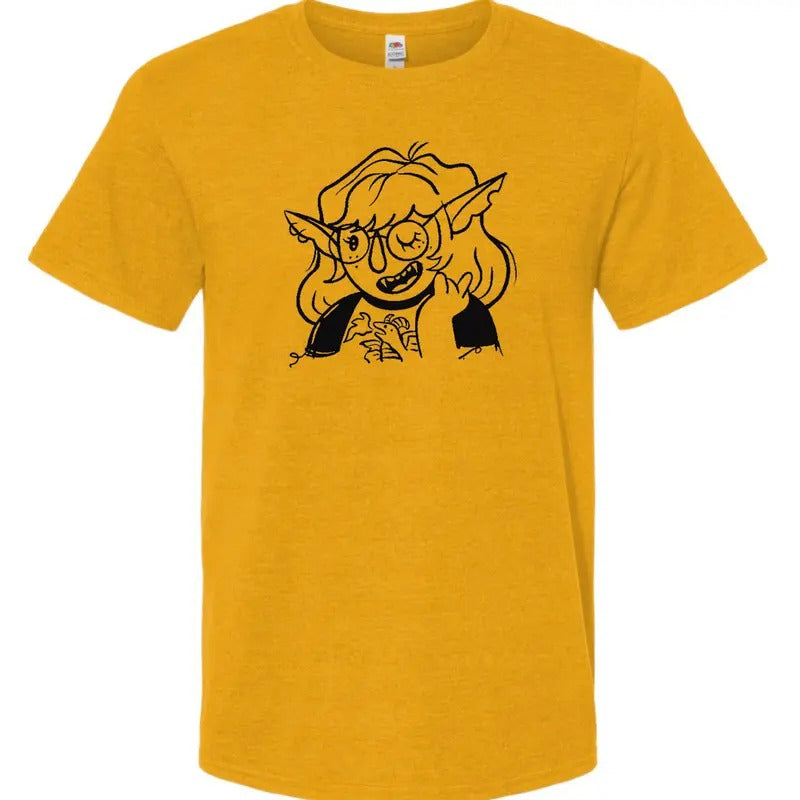 Orc girl on mustard unisex shirt. Printed in Long Beach, CA. Hoodie, Sweatshirt | HypeDripTees.com
