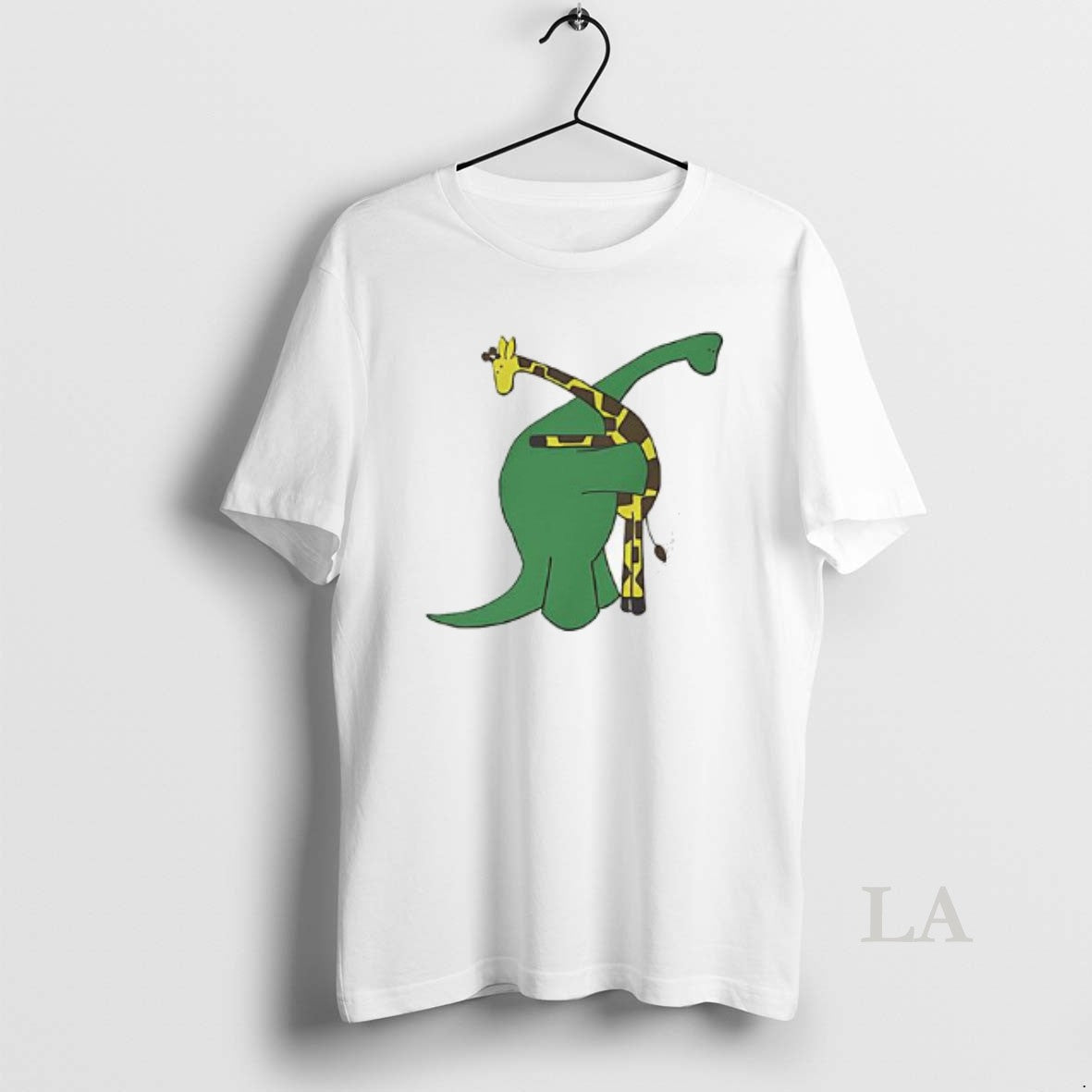 Original Dinosaur Hugging A Giraffe Cartoon T-Shirts, Hoodie, Sweatshirt | HypeDripTees.com