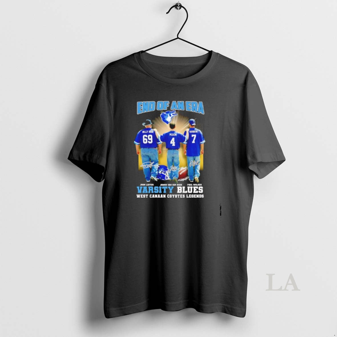 Original End Of An Era Varsity Blues West Canaan Coyotes Legends Billy Bob Moxin Harbor T-Shirts, Hoodie, Sweatshirt