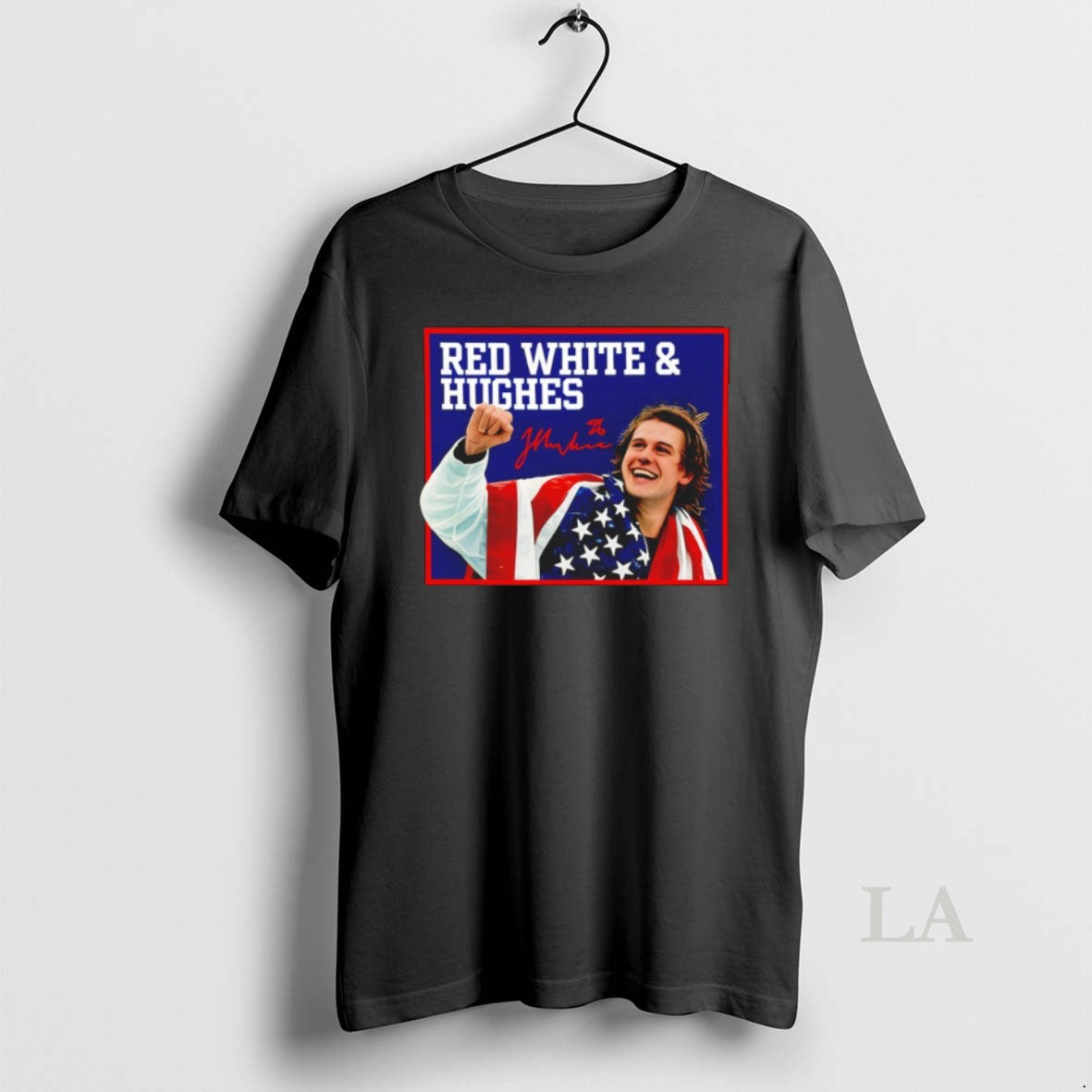 Original Jack Hughes Red White And Hughes Gold Usa Hockey Champions American Flag Signature T-Shirts, Hoodie, Sweatshirt