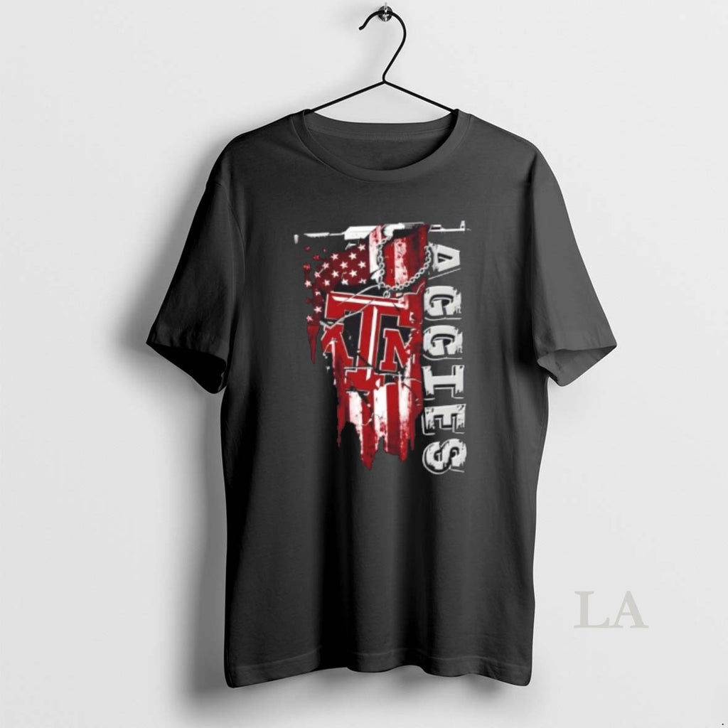 Original Texas Am Aggies Football Battle Shattered Usa Flag Rip Design