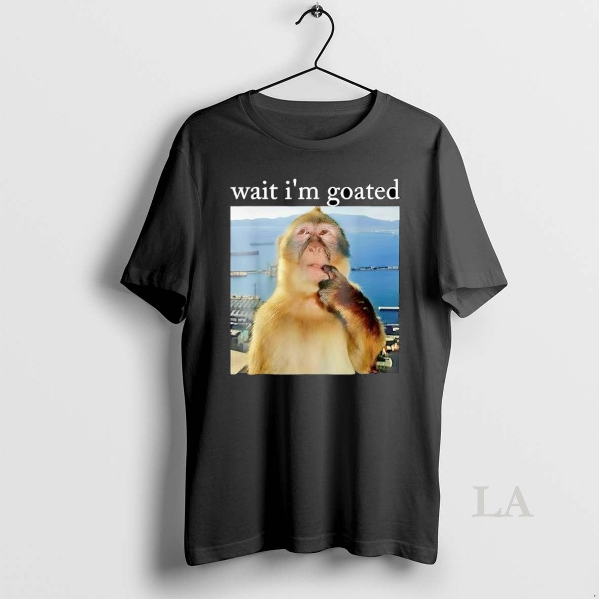 Original Wait Im Goated Pensive Monkey Thinking Sea Background T-Shirts, Hoodie, Sweatshirt | HypeDripTees.com