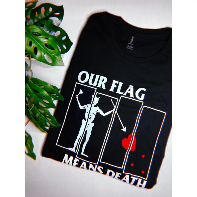 Our Flag Means Death Band Logo Mash up shirt. Black unisex shirt. Hoodie, Sweatshirt | HypeDripTees.com