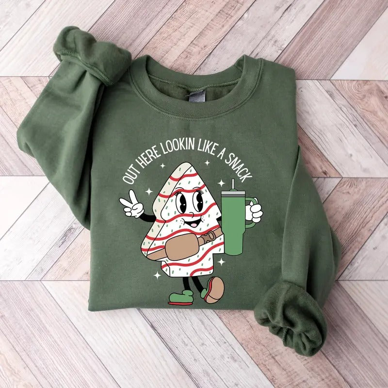 Out Here Lookin Like A Snack Shirt, Christmas Tree Cake Shirt, Christmas Crewneck, Holiday Sweater, Funny Christmas...