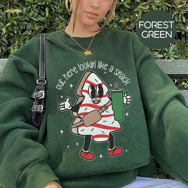 Out Here Lookin Like A Snack Sweatshirt, Boojee Christmas Shirt, Christmas Tree Cake, Funny Christmas Gift Hoodie
