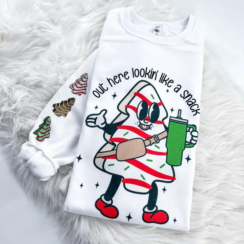 Out here Looking like a Snack Retro Christmas Tree Cake Sweatshirt or Hoodie T-Shirts | HypeDripTees.com