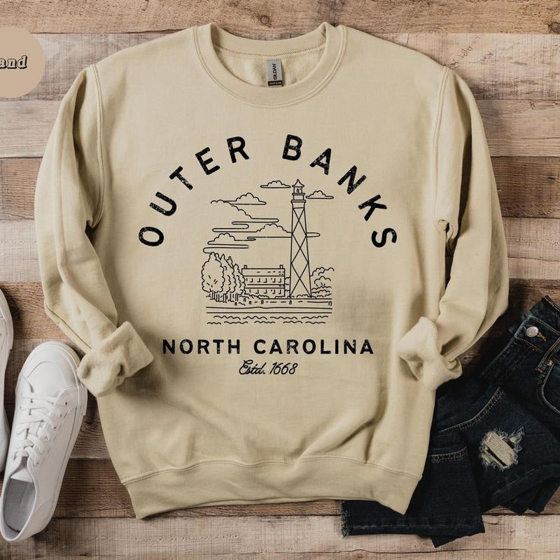 Outer Banks Crewneck Sweatshirt, Obx Fleece Sweater, North Carolina Charm Preppy Shirt, Minimalist Crewneck, Southern Us...
