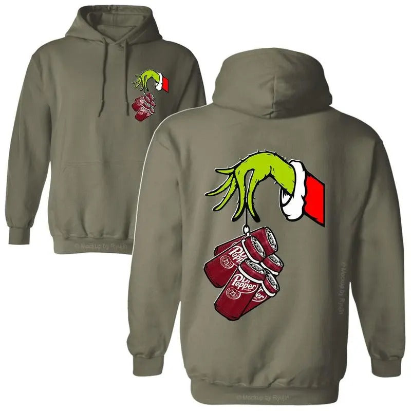 Oversized Dr Pepper Soda The Grnnnch Hand Holding Dr Pepper Cans Green Guy Christmas 2 Sided Graphic Printed Unisex...