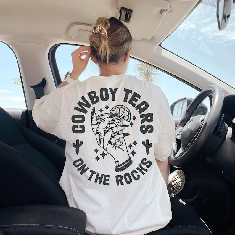 Oversized Graphic Cowboys T Shirt Trendy Country Concert Tee Tequila Shot Western Shirt Cute Cowboy Tears Shirt Vintage ...