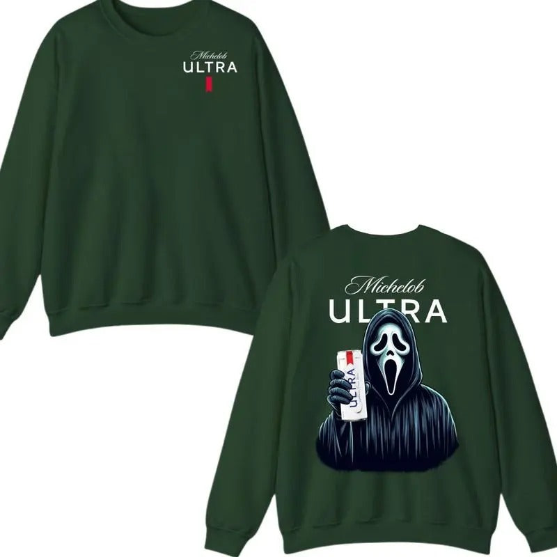 Oversized Michelob Ultra Ghost Face Halloween 2 Sided Sweatshirt, Michelob Ultra Sweatshirt For Men And Women T-Shirts,...