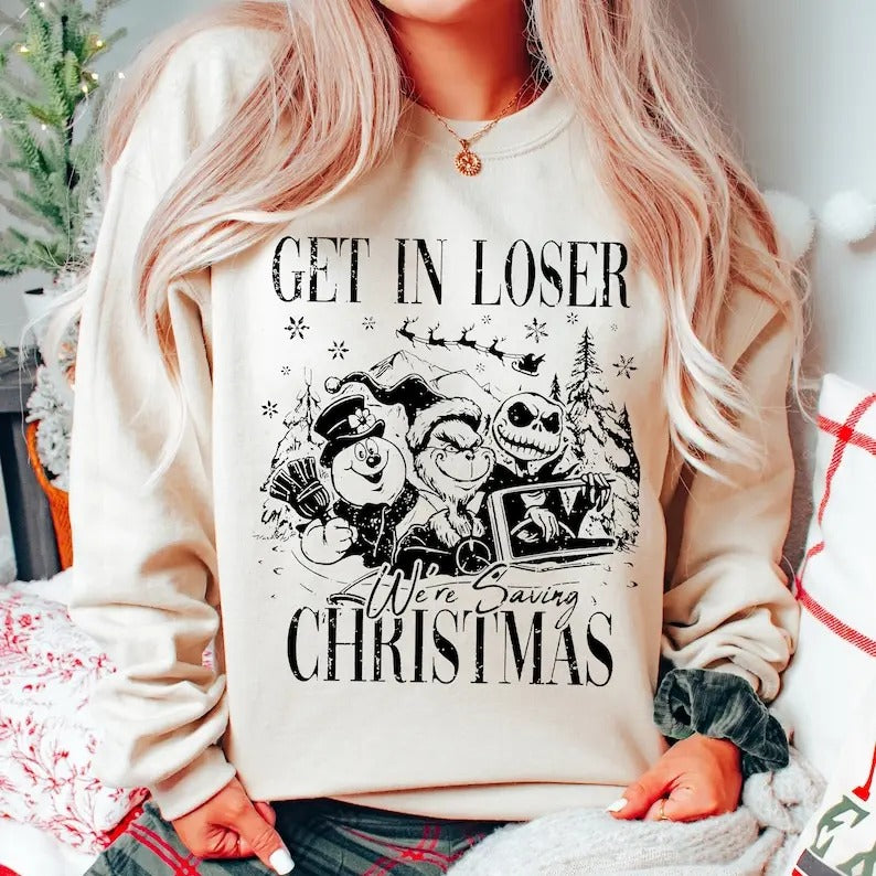 Oversized The Nightmare Before Christmas Shirt, Get In Loser We're Saving Christmas Shirt, Snowman Jack Skellington...