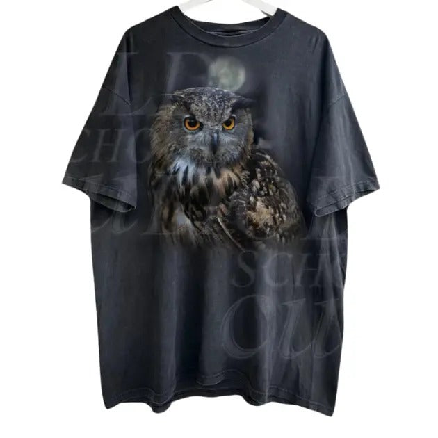 Owl Vintage Graphic T-shirts, Retro Owl Moon Tshirt, Owl Lovers, Alpha Male Tee, Retro 2000s Nature Shirt Menswear Top...