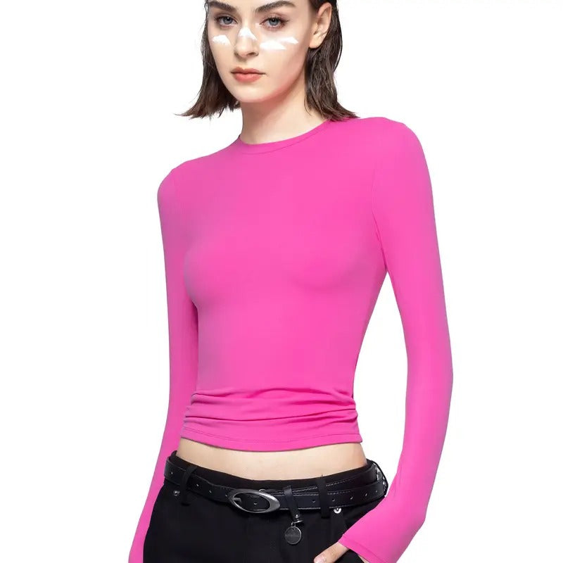 PUMIEY Crew Neck Slim Fit Tops Long Sleeve T-Shirts Sexy Basic Tee Hoodie, Sweatshirt | HypeDripTees.com