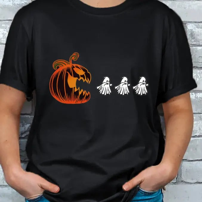 Pac-man Pumpkin and Ghosts Halloween T-shirt Hoodie, Sweatshirt | HypeDripTees.com