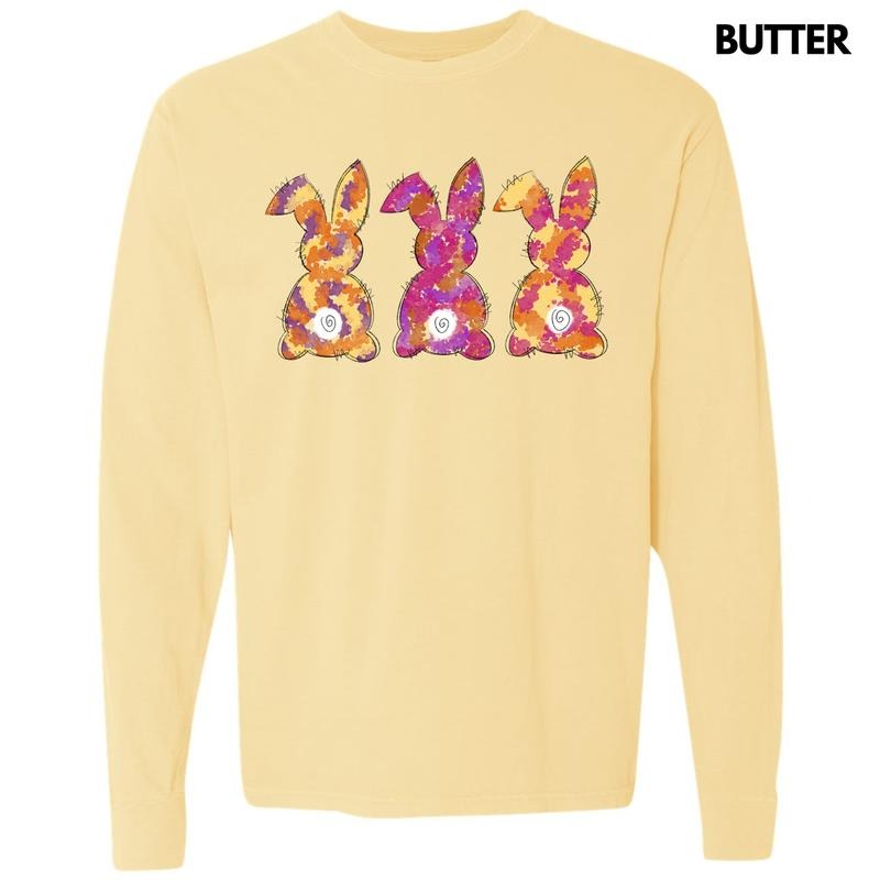Painted Bunny Trio Long Sleeve Comfort Colors T-Shirt 'NLB' Hoodie, Sweatshirt | HypeDripTees.com