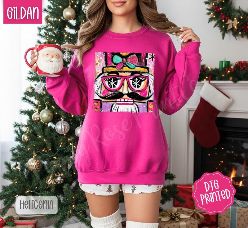 Painted Nutcracker Sweatshirt, Trendy Women's Christmas Crewneck T-Shirts, Hoodie | HypeDripTees.com