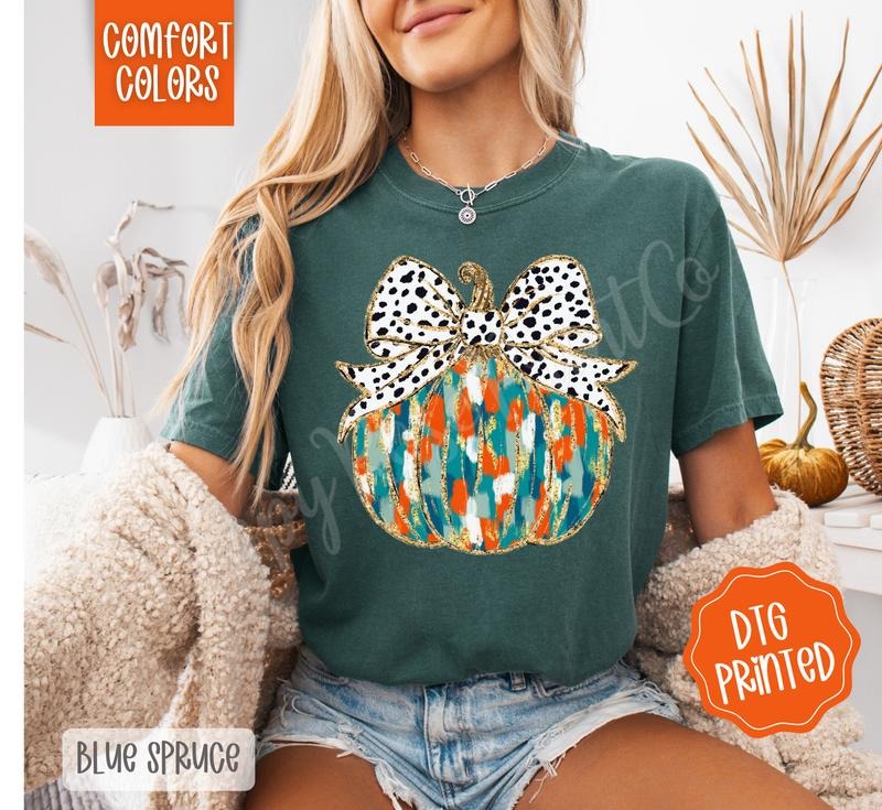 Painted Pumpkin Shirt Comfort Colors, Trendy Coquette Fall Tshirt Hoodie, Sweatshirt | HypeDripTees.com