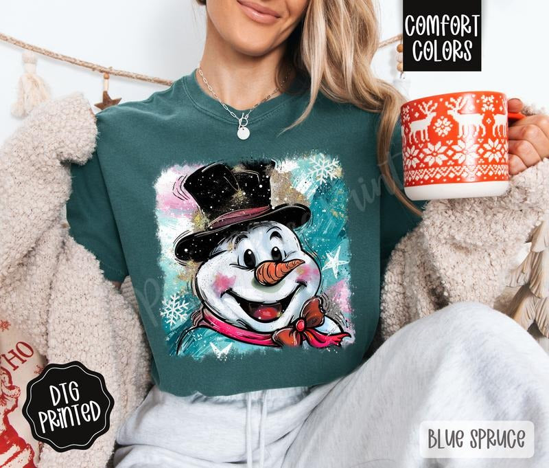 Painted Snowman Shirt Comfort Colors, Trendy Women's Christmas Tshirt Hoodie, Sweatshirt | HypeDripTees.com